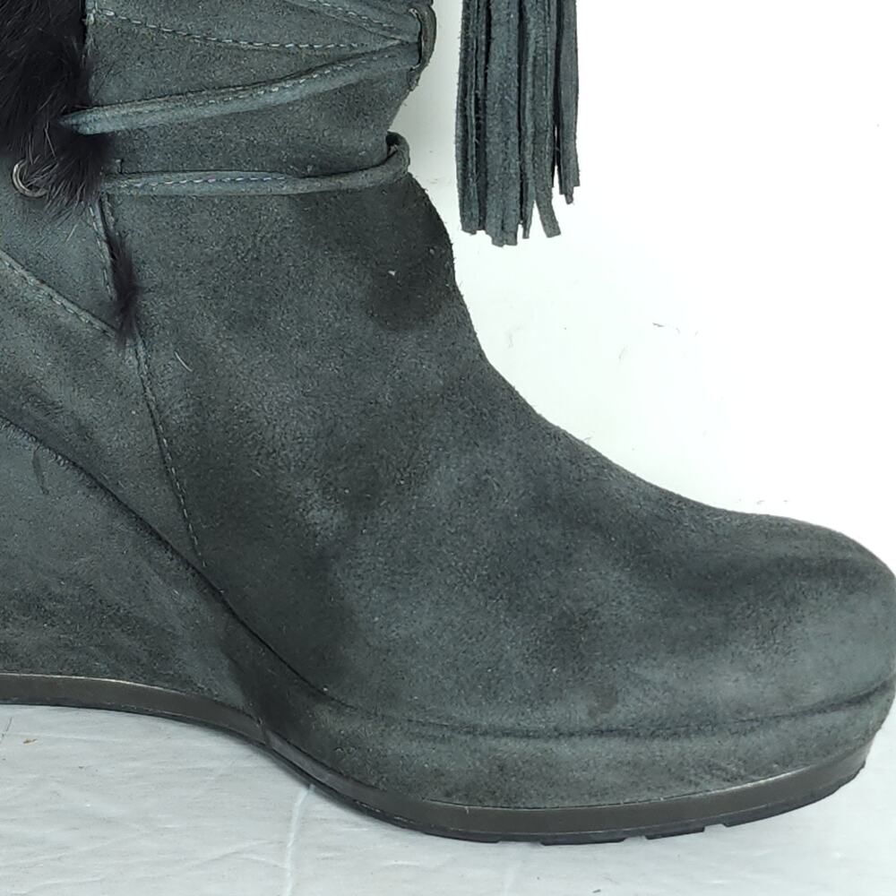 Luciano Barachini Women's EU38 US7-7,5 Gray Suede Faux Fur Lace Up Wedge Boots - Picture 14 of 16